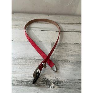 Genuine bonded red leather belt with embossing and silver tone buckle